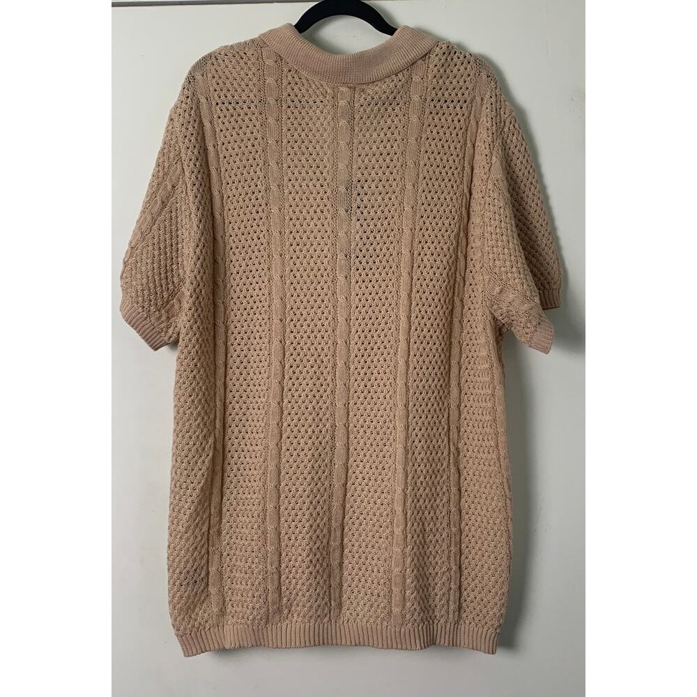 Fashion Nova Button Up Shirt Unwind Cable Knit Short Sleeve Oatmeal XXL - Picture 5 of 8